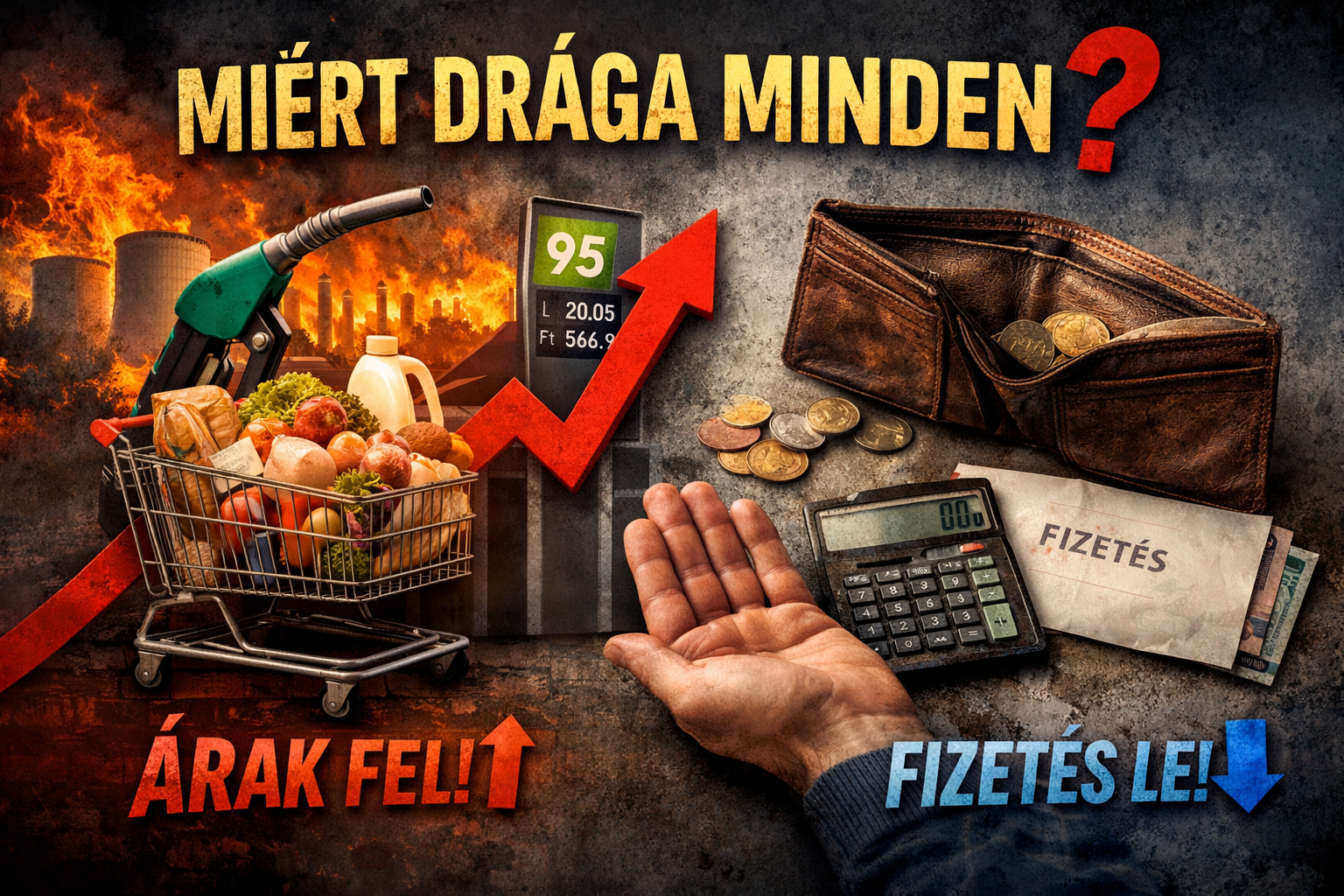 Miért drága minden – emelkedő árak és csökkenő fizetések illusztrációja