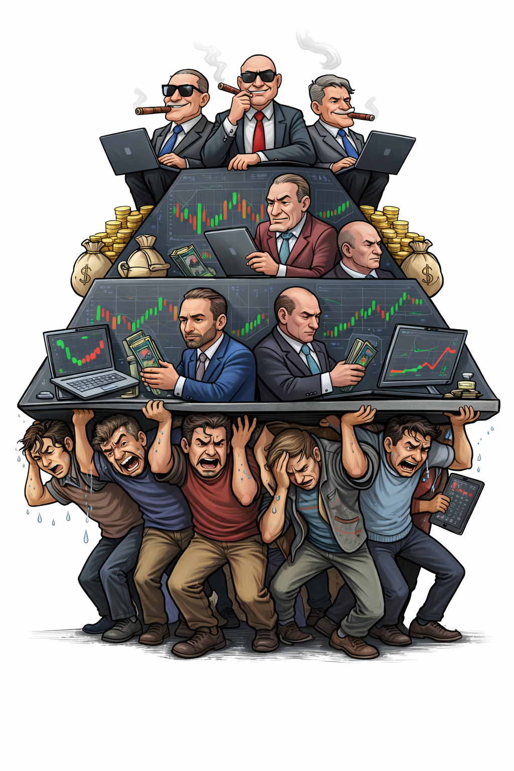 Pénzügyi piacok hierarchiája – befektetők és kereskedők terhelése a rendszer alján