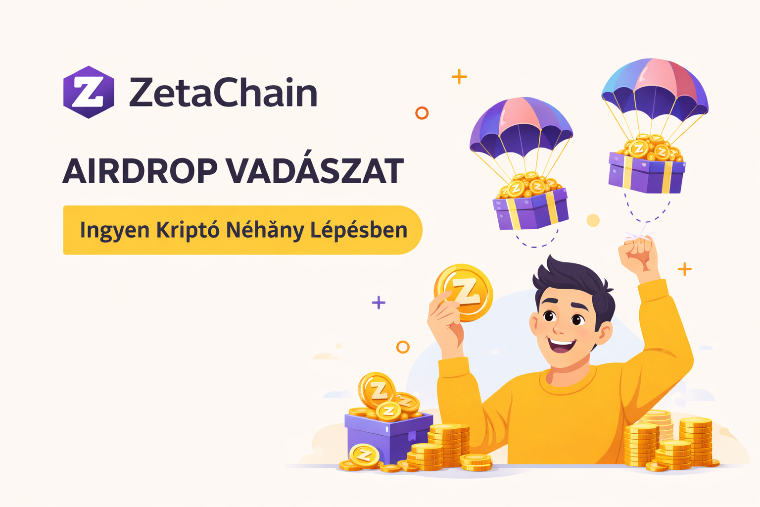 ZetaChain airdrop vadászat illusztráció ejtőernyővel érkező kriptó tokenekkel
